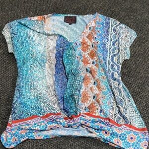 French Blue Blue and Orange Mosaic Women's Top